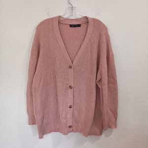 Efan Pink Oversized Knit Cardigan Sweater